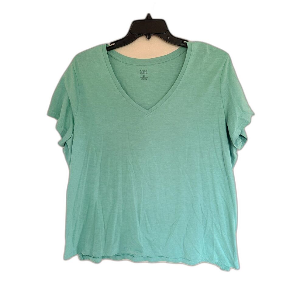 Falls Creek Size 2X Mint‎ Sage Green V-Neck T-Shirt Short Sleeve Plus Size